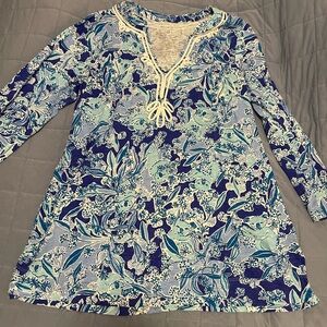 Lilly Pulitzer Blue and White Embellished Tunic